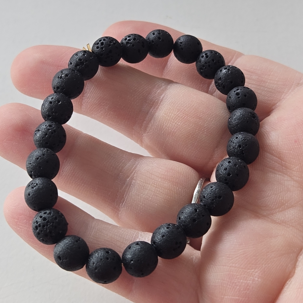 Black Lava Stone Beaded Stretch Bracelet